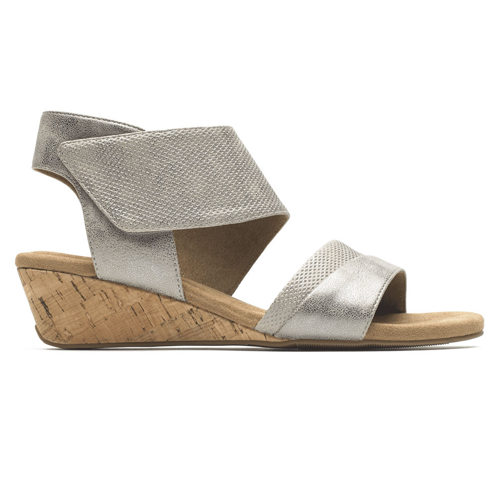 Rockport Womens Sandals Silver - Calia Mid Wedge Cuff - UK 162-FDSVGU